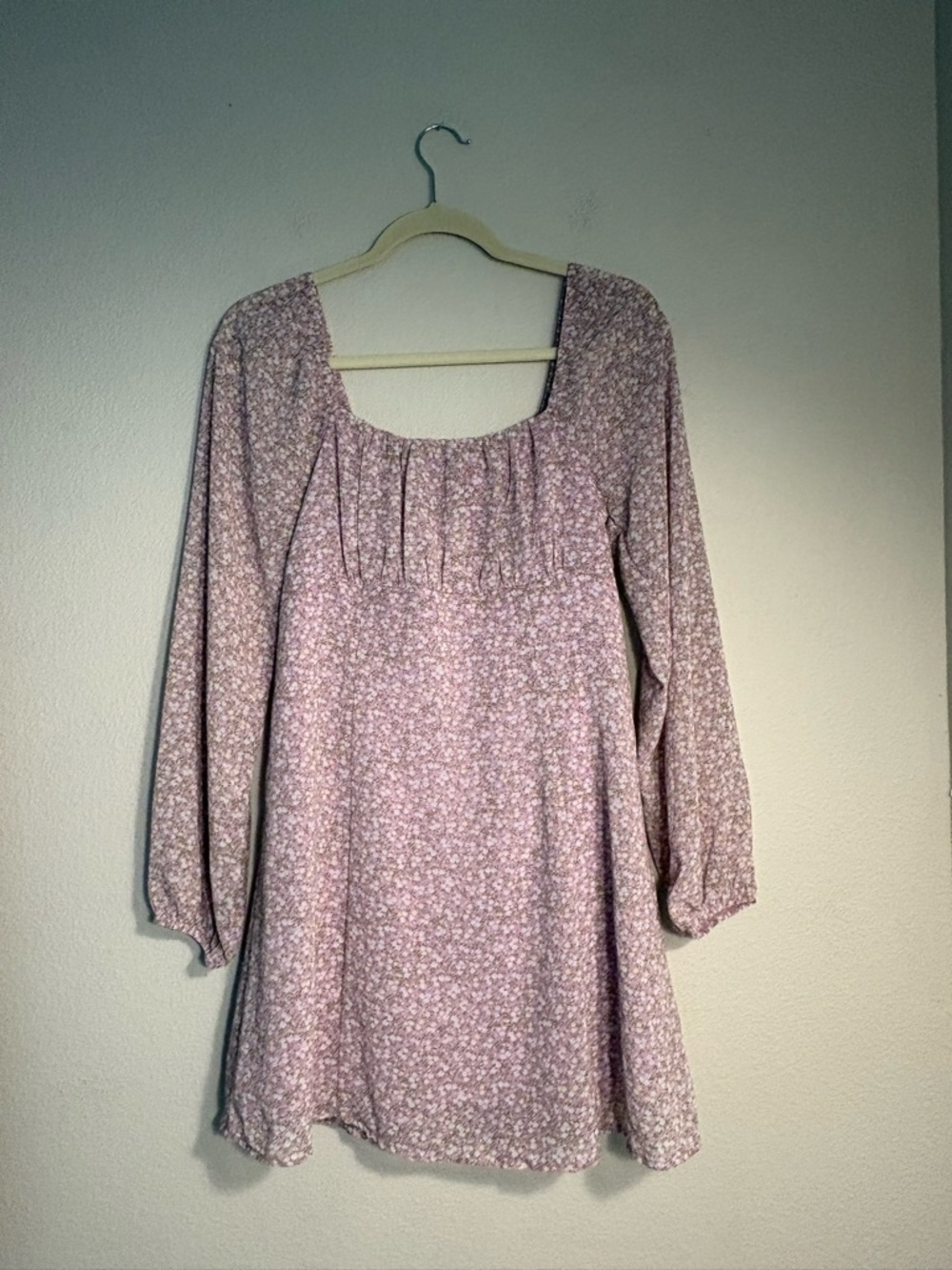Live To Be Spoiled Mini Floral Dress Sq Neck Long Sleeve Babydoll Cottagecore L